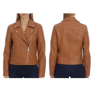 7 For All Mankind Cognac Leather Moto Jacket